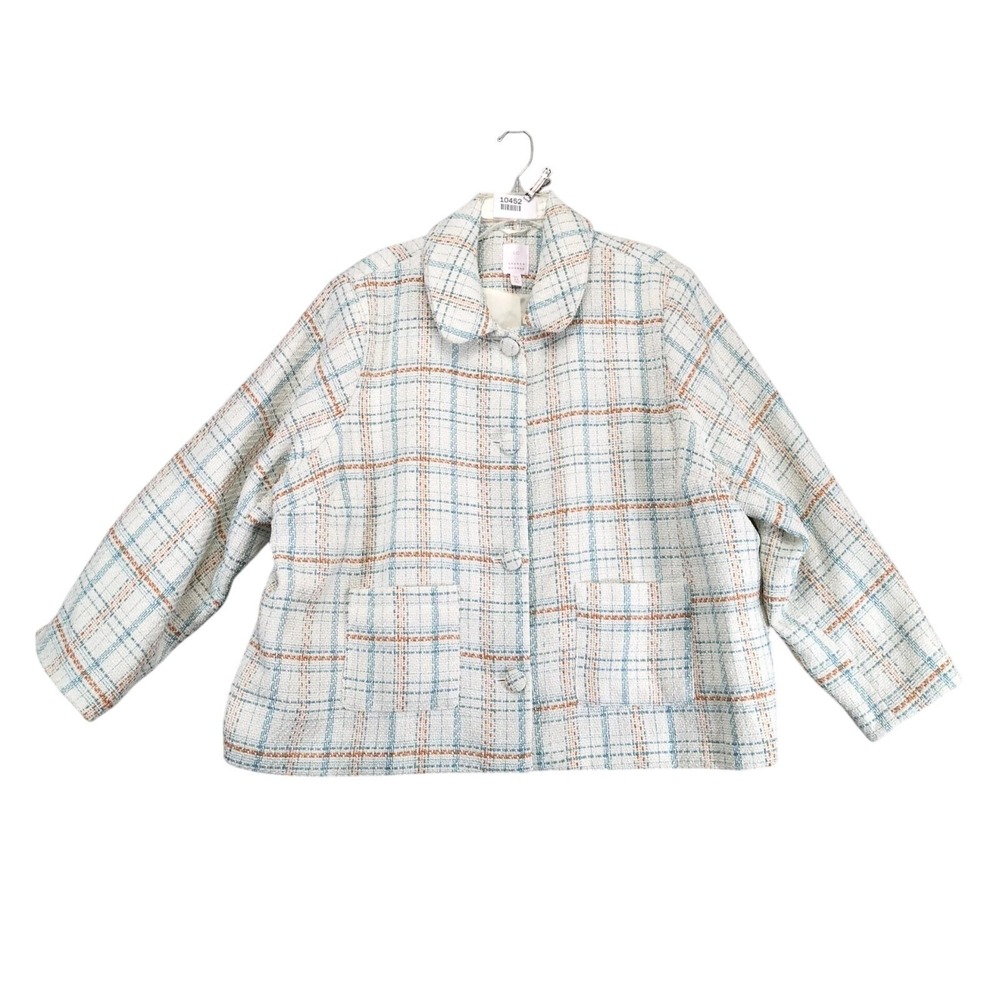 Lauren Conrad Peacoat Womens 3X Plus Size Tweed Plaid Button Front Classic Retro